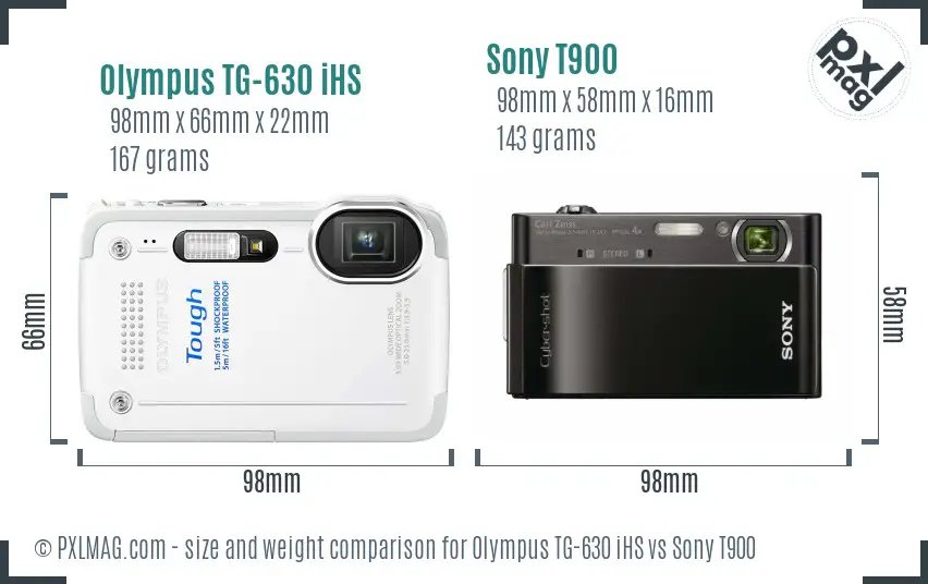 Olympus TG-630 iHS vs Sony T900 size comparison
