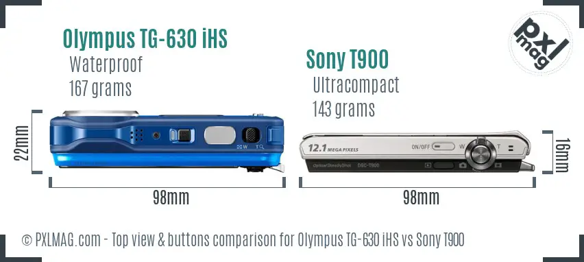 Olympus TG-630 iHS vs Sony T900 top view buttons comparison