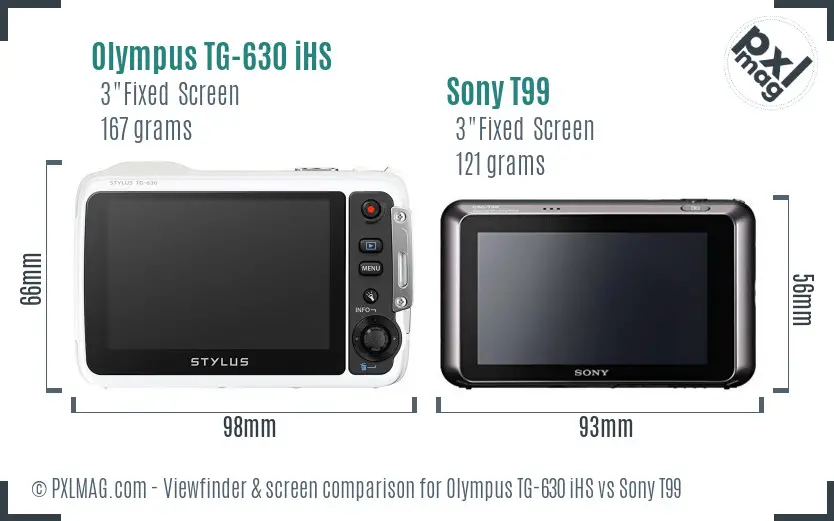 Olympus TG-630 iHS vs Sony T99 Screen and Viewfinder comparison