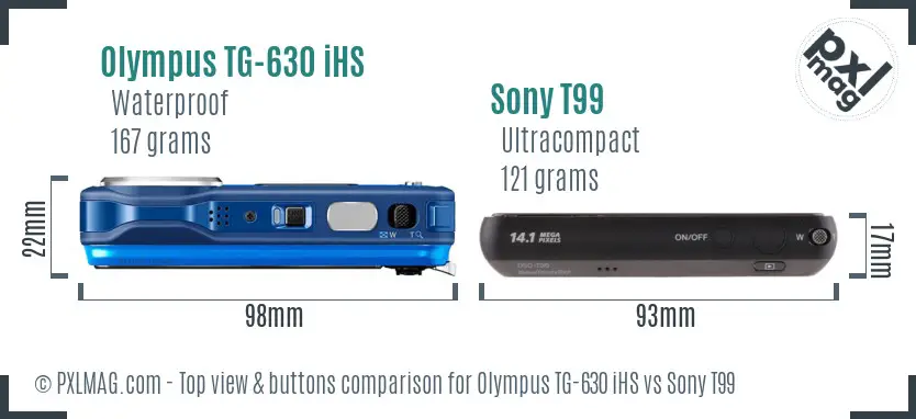 Olympus TG-630 iHS vs Sony T99 top view buttons comparison