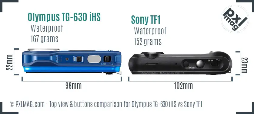 Olympus TG-630 iHS vs Sony TF1 top view buttons comparison