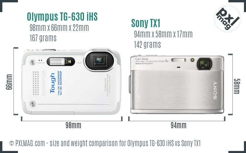 Olympus TG-630 iHS vs Sony TX1 size comparison