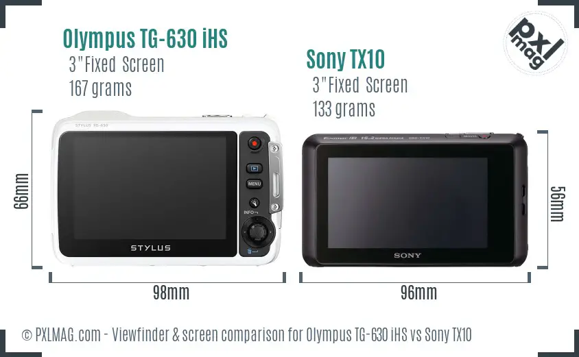 Olympus TG-630 iHS vs Sony TX10 Screen and Viewfinder comparison