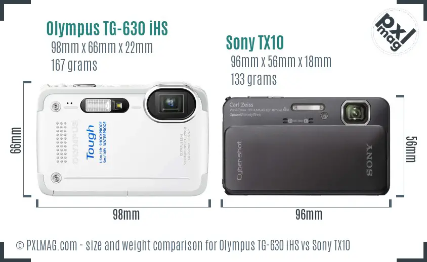 Olympus TG-630 iHS vs Sony TX10 size comparison