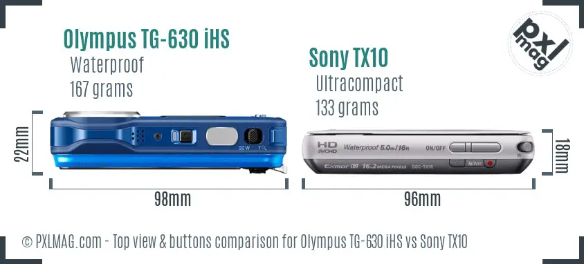 Olympus TG-630 iHS vs Sony TX10 top view buttons comparison