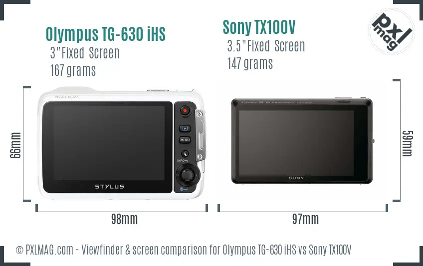 Olympus TG-630 iHS vs Sony TX100V Screen and Viewfinder comparison