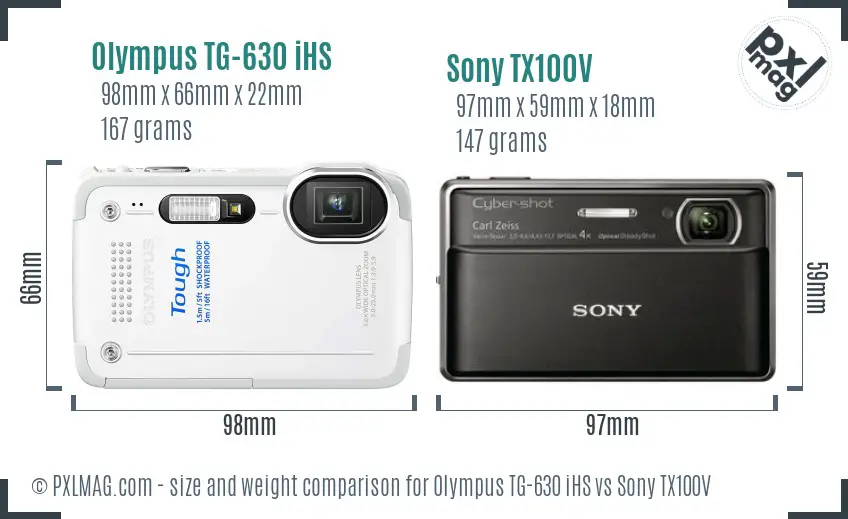 Olympus TG-630 iHS vs Sony TX100V size comparison