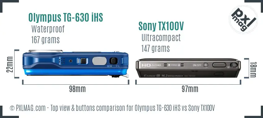 Olympus TG-630 iHS vs Sony TX100V top view buttons comparison