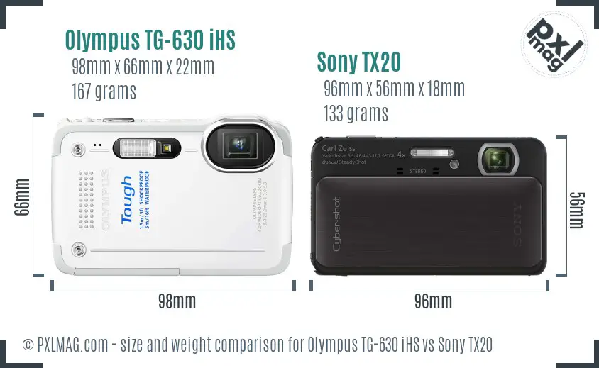 Olympus TG-630 iHS vs Sony TX20 size comparison
