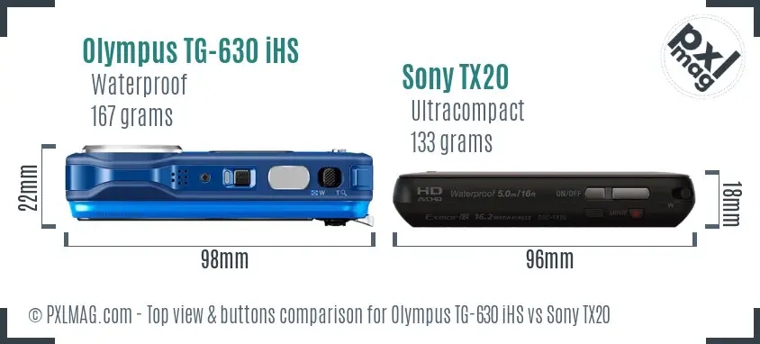 Olympus TG-630 iHS vs Sony TX20 top view buttons comparison