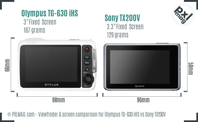 Olympus TG-630 iHS vs Sony TX200V Screen and Viewfinder comparison