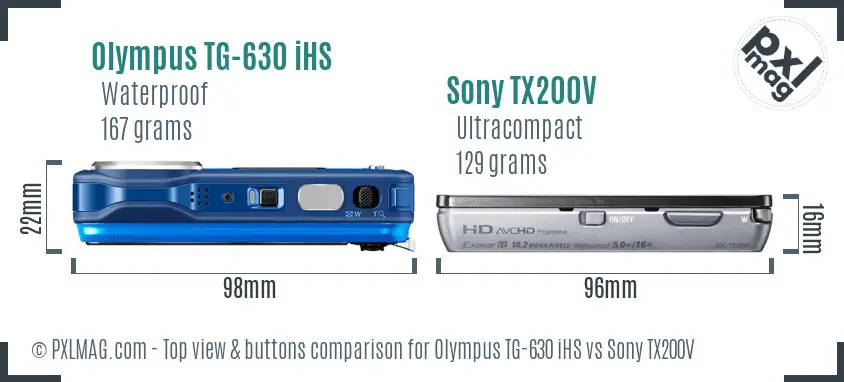 Olympus TG-630 iHS vs Sony TX200V top view buttons comparison