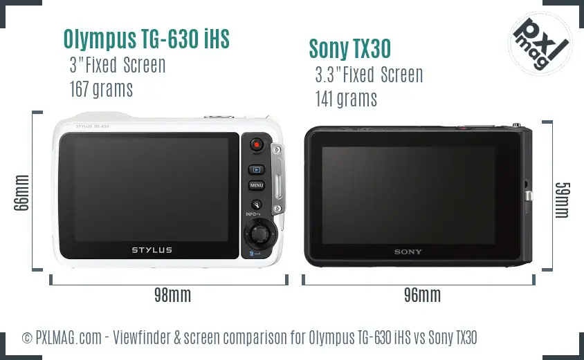 Olympus TG-630 iHS vs Sony TX30 Screen and Viewfinder comparison