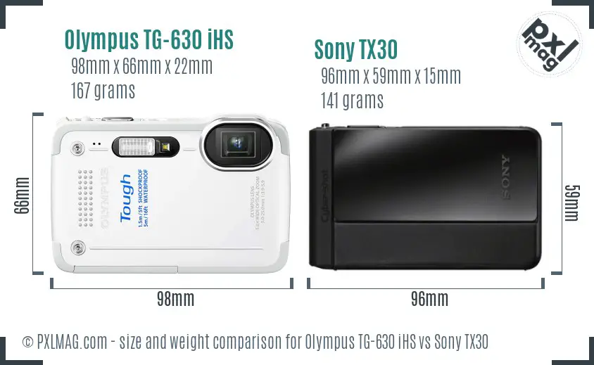 Olympus TG-630 iHS vs Sony TX30 size comparison