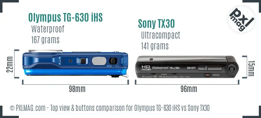Olympus TG-630 iHS vs Sony TX30 top view buttons comparison