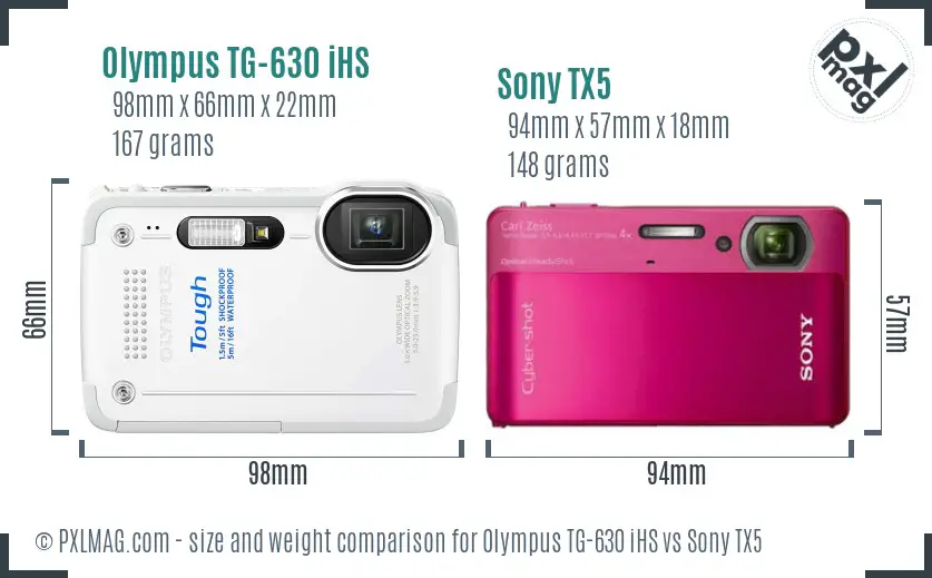 Olympus TG-630 iHS vs Sony TX5 size comparison