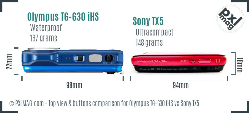 Olympus TG-630 iHS vs Sony TX5 top view buttons comparison