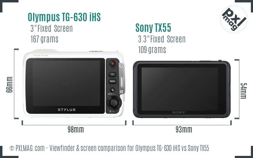 Olympus TG-630 iHS vs Sony TX55 Screen and Viewfinder comparison