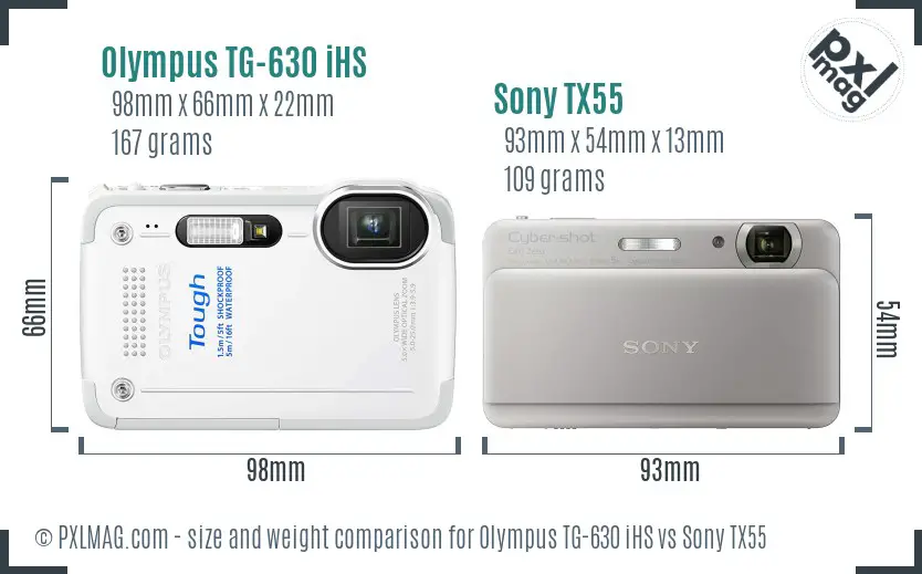 Olympus TG-630 iHS vs Sony TX55 size comparison