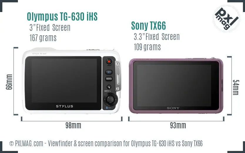 Olympus TG-630 iHS vs Sony TX66 Screen and Viewfinder comparison