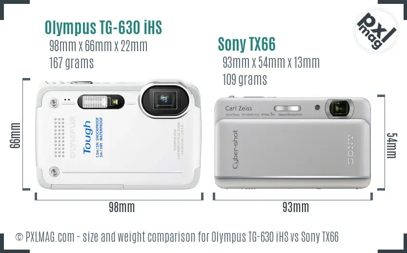 Olympus TG-630 iHS vs Sony TX66 size comparison
