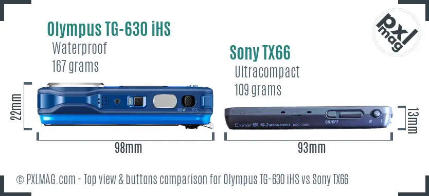 Olympus TG-630 iHS vs Sony TX66 top view buttons comparison