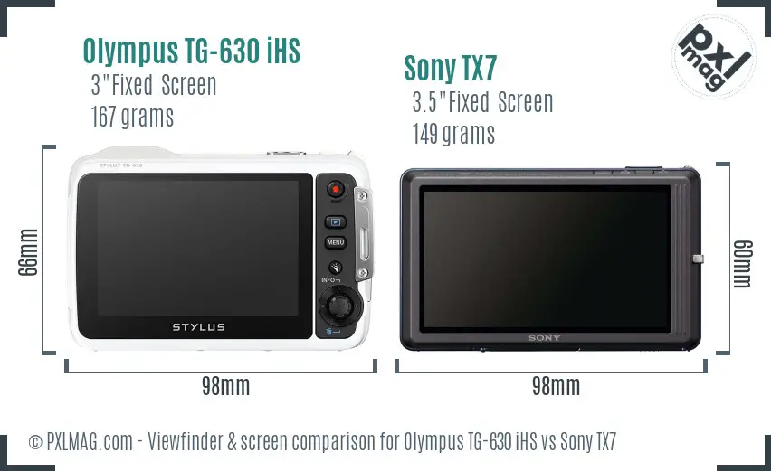 Olympus TG-630 iHS vs Sony TX7 Screen and Viewfinder comparison