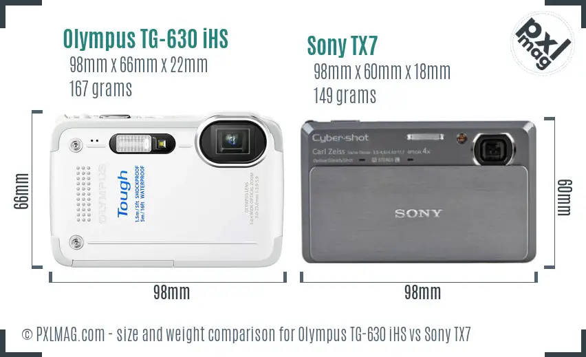 Olympus TG-630 iHS vs Sony TX7 size comparison