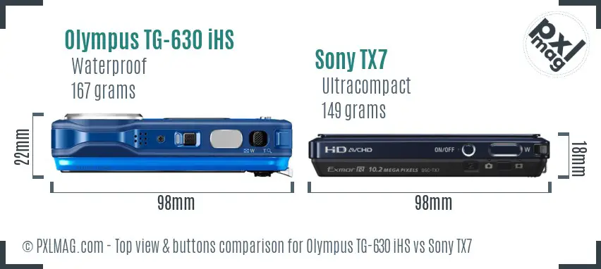 Olympus TG-630 iHS vs Sony TX7 top view buttons comparison