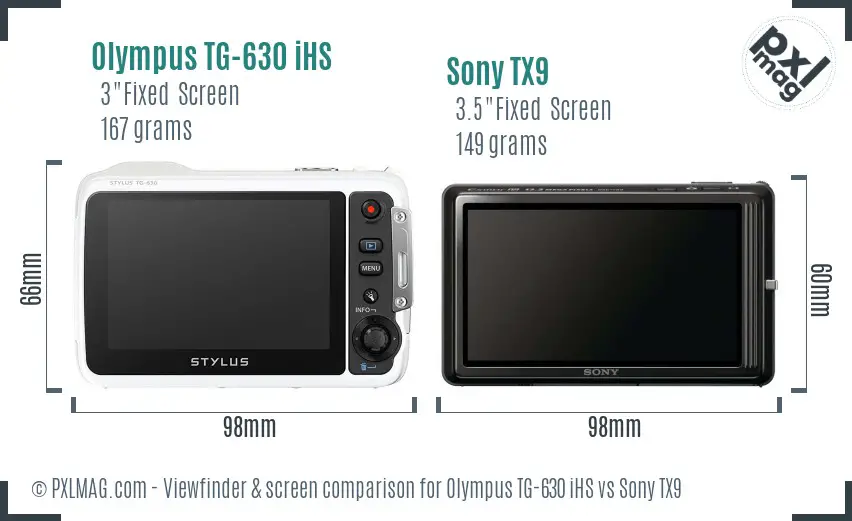 Olympus TG-630 iHS vs Sony TX9 Screen and Viewfinder comparison