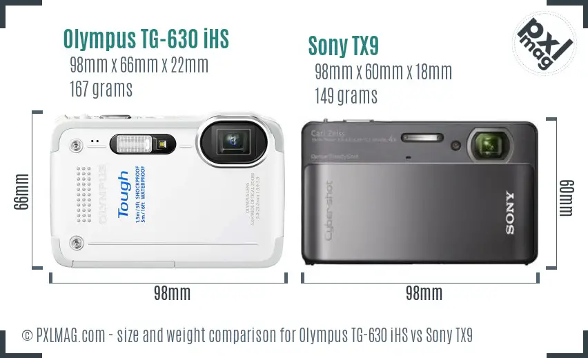 Olympus TG-630 iHS vs Sony TX9 size comparison