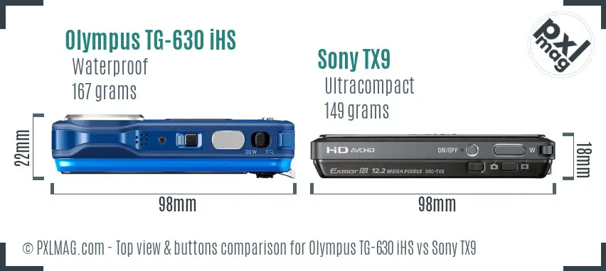 Olympus TG-630 iHS vs Sony TX9 top view buttons comparison