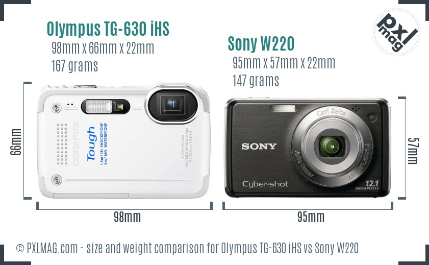 Olympus TG-630 iHS vs Sony W220 size comparison