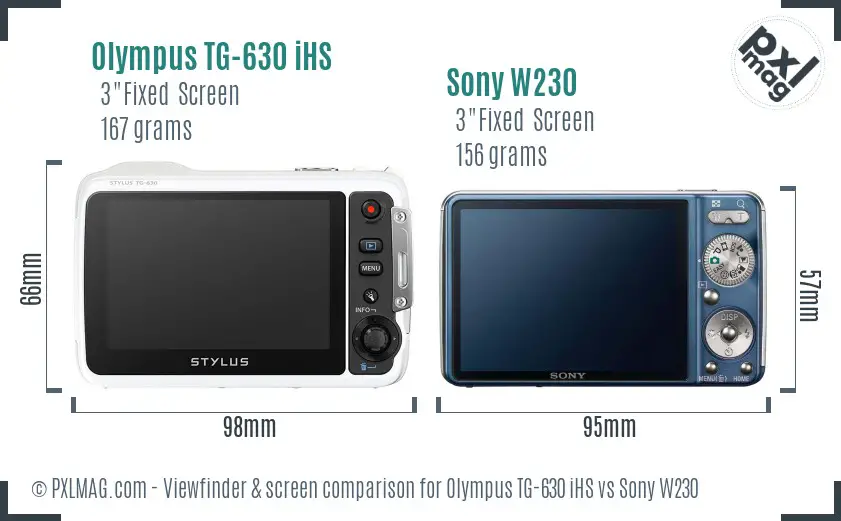 Olympus TG-630 iHS vs Sony W230 Screen and Viewfinder comparison