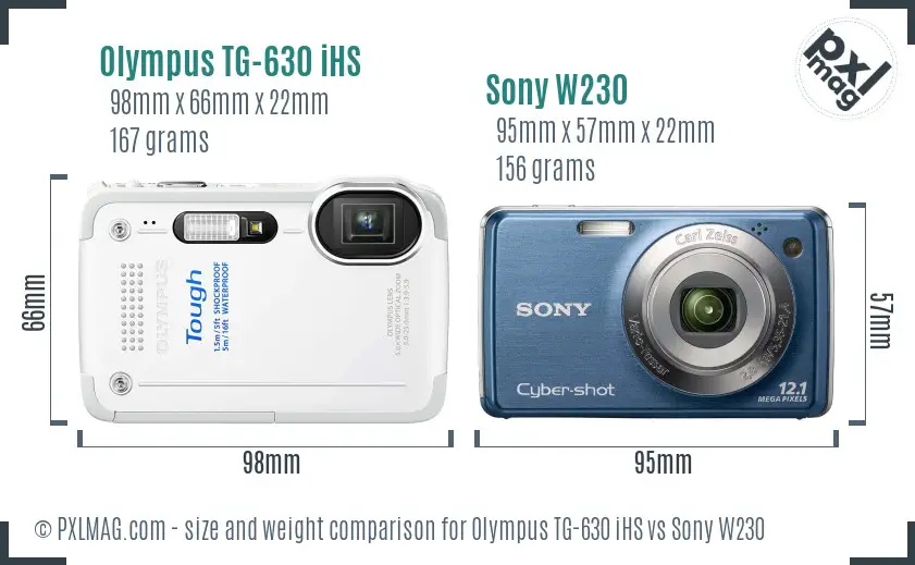 Olympus TG-630 iHS vs Sony W230 size comparison