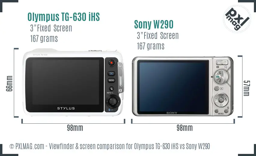 Olympus TG-630 iHS vs Sony W290 Screen and Viewfinder comparison
