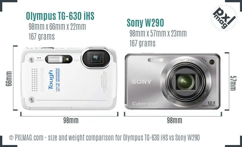 Olympus TG-630 iHS vs Sony W290 size comparison