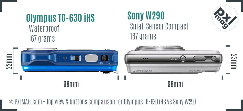 Olympus TG-630 iHS vs Sony W290 top view buttons comparison