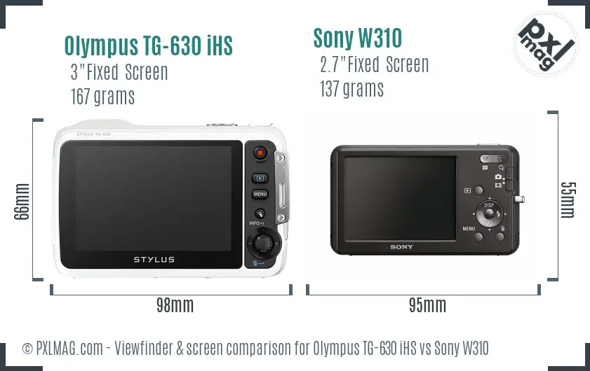 Olympus TG-630 iHS vs Sony W310 Screen and Viewfinder comparison