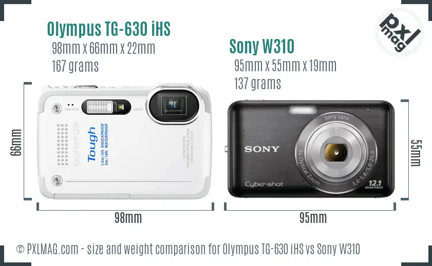 Olympus TG-630 iHS vs Sony W310 size comparison