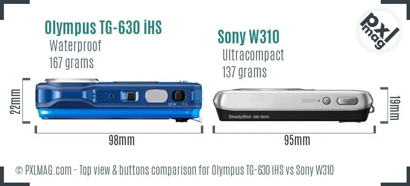 Olympus TG-630 iHS vs Sony W310 top view buttons comparison