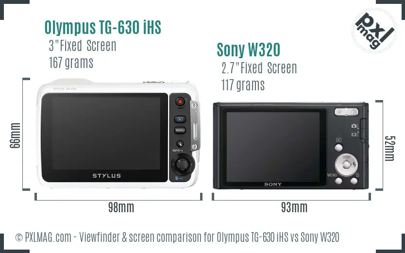 Olympus TG-630 iHS vs Sony W320 Screen and Viewfinder comparison
