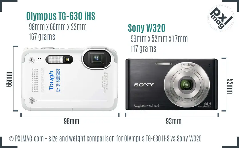 Olympus TG-630 iHS vs Sony W320 size comparison