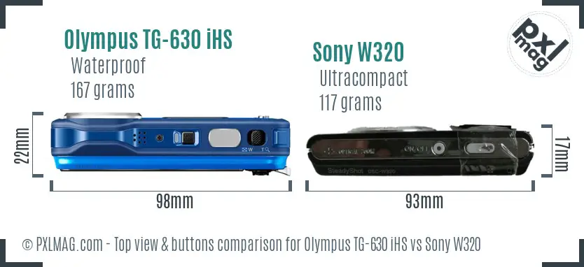 Olympus TG-630 iHS vs Sony W320 top view buttons comparison