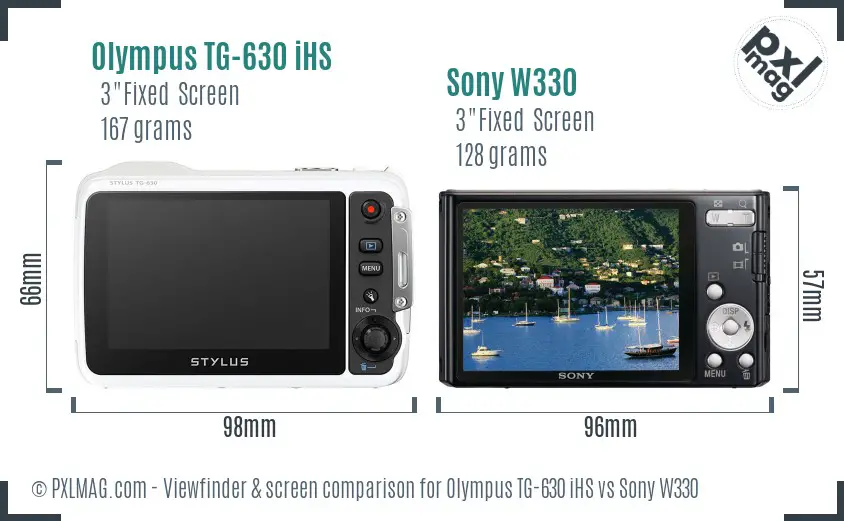 Olympus TG-630 iHS vs Sony W330 Screen and Viewfinder comparison