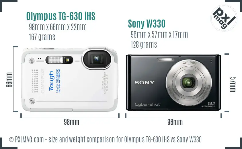 Olympus TG-630 iHS vs Sony W330 size comparison