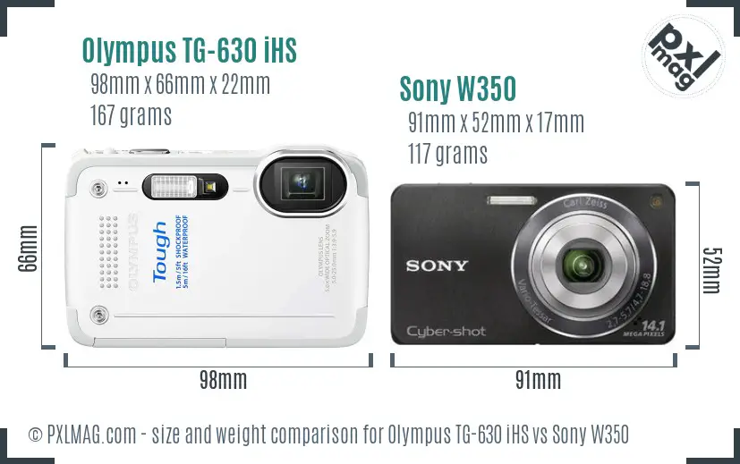 Olympus TG-630 iHS vs Sony W350 size comparison
