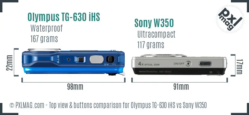 Olympus TG-630 iHS vs Sony W350 top view buttons comparison