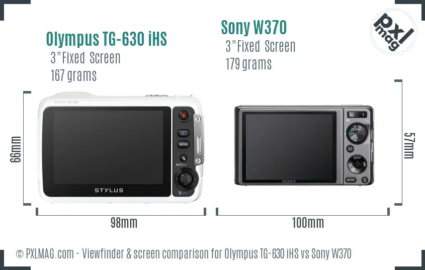 Olympus TG-630 iHS vs Sony W370 Screen and Viewfinder comparison