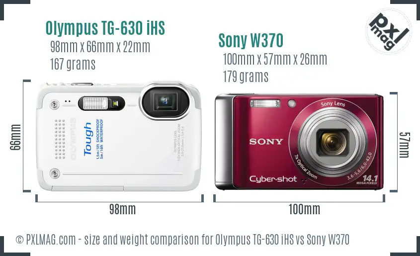 Olympus TG-630 iHS vs Sony W370 size comparison